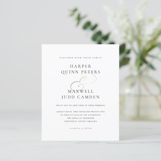 Budget Elegant Black and White Wedding Invitation (Standing Front)
