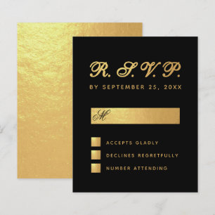 Budget Elegant Black Faux Gold Script Wedding RSVP