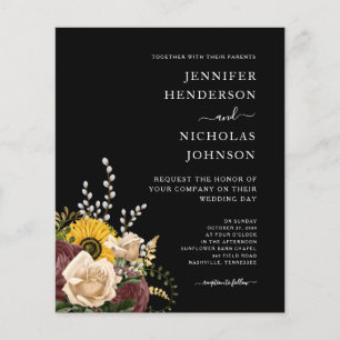 Budget Elegant Black Floral Wedding Invitation  Flyer