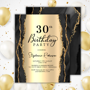 Budget Elegant Black Gold 30th Birthday Invitation