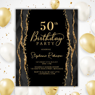 Budget Elegant Black Gold 50th Birthday Invitation
