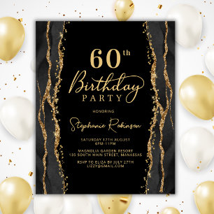 Budget Elegant Black Gold 60th Birthday Invitation