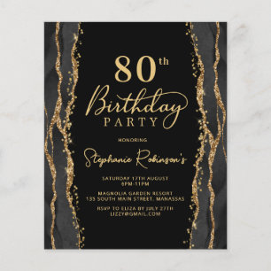 Budget Elegant Black Gold 80th Birthday Invitation