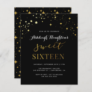 Budget Elegant Black & Gold Star Confetti Sweet 16
