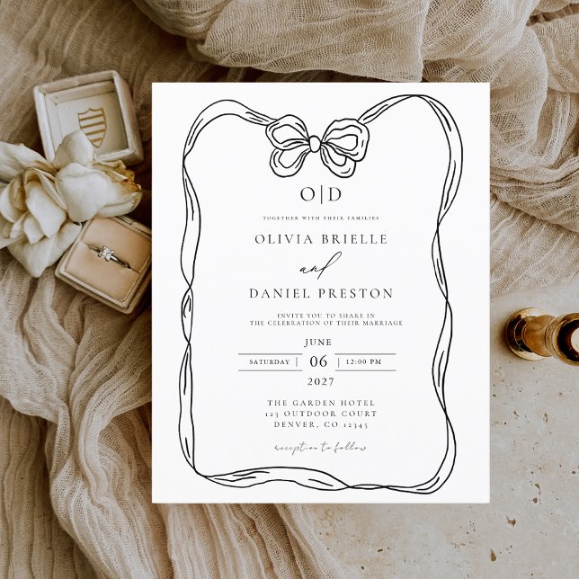Budget Elegant Black & White Bow Invitation (Creator Uploaded)