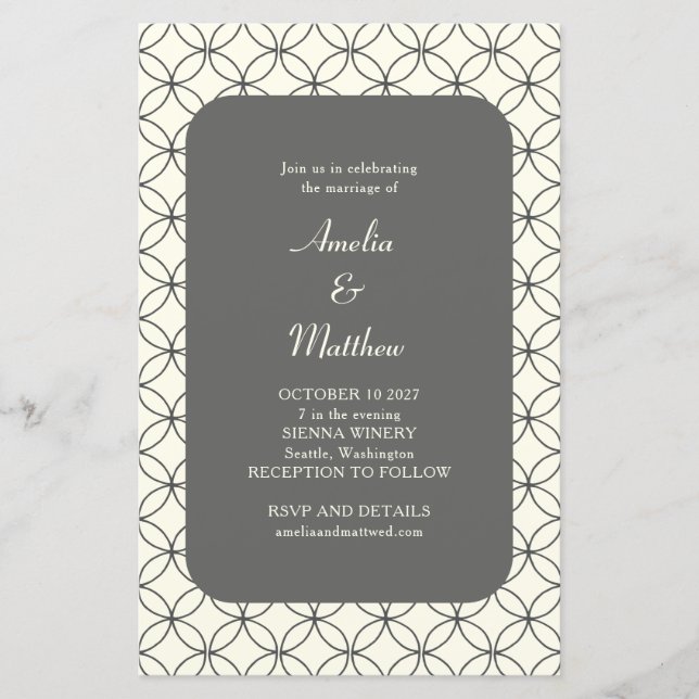 Budget Elegant Black White Line Wedding Invite (Front)