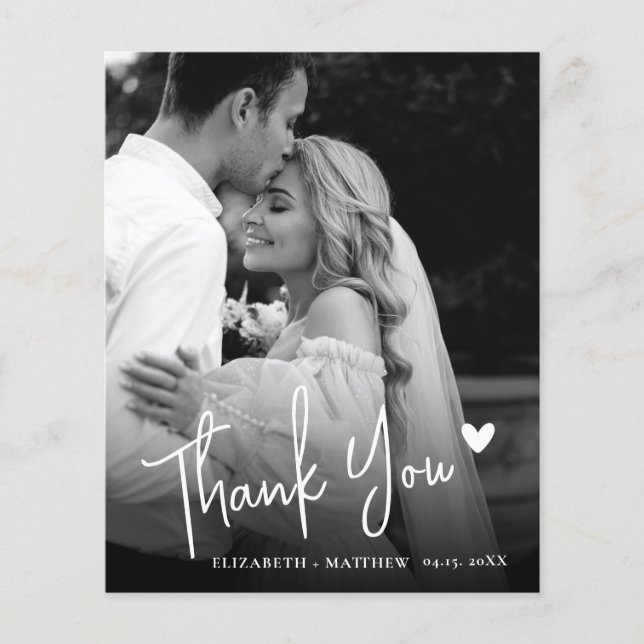 Budget Elegant Black White Photo Wedding Thank You (Front)