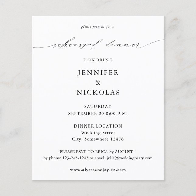 Budget Elegant Black & White Rehearsal Dinner Flyer (Front)