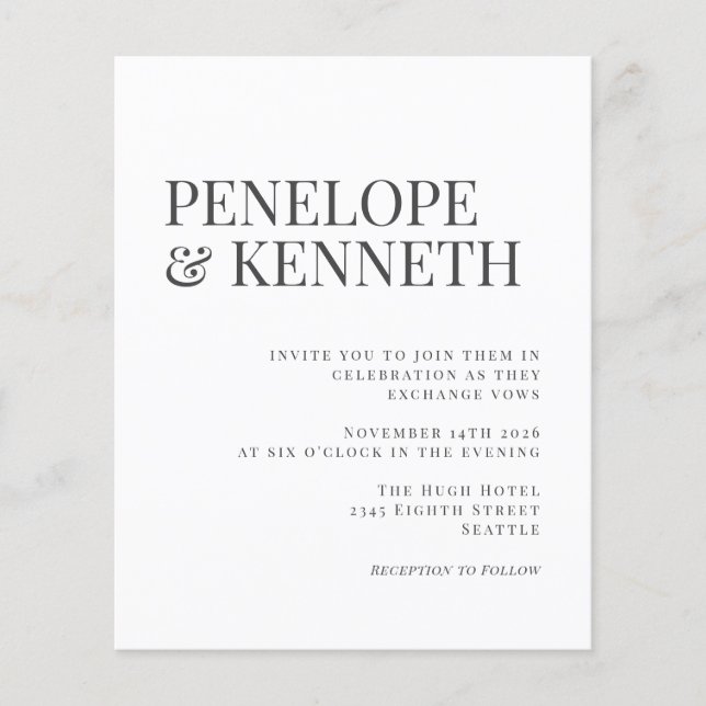 Budget Elegant Black White Typography Wedding (Front)