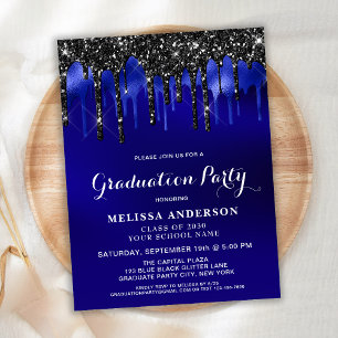 Budget Elegant Blue Black Glitter Drips Graduation