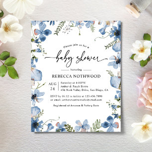 Budget Elegant Blue Floral Baby Shower Invitation