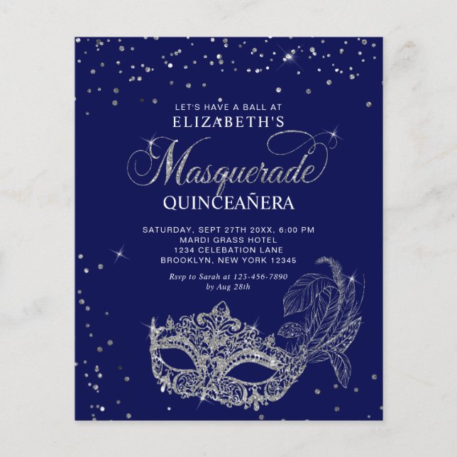 BUDGET Elegant Blue Silver Masquerade Quinceañera (Front)