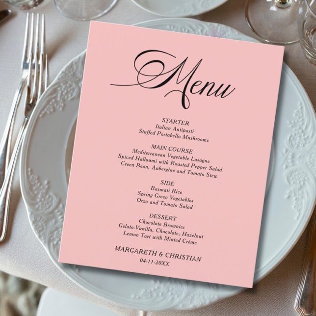 Budget Elegant Blush Pink Minimalist Wedding Menu (Creator Uploaded)