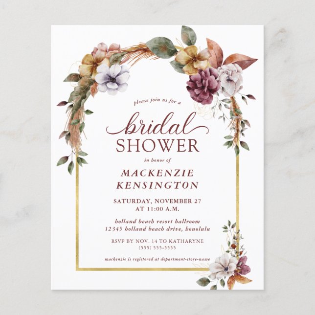 Budget Elegant Boho Floral Arch Bridal Shower (Front)