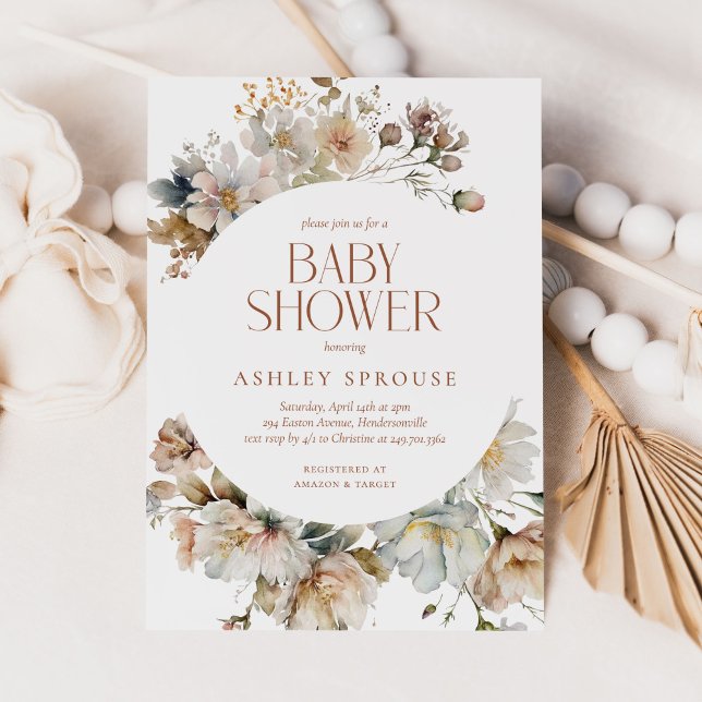 Budget Elegant Boho Floral Botanical Baby Shower Invitation (Creator Uploaded)