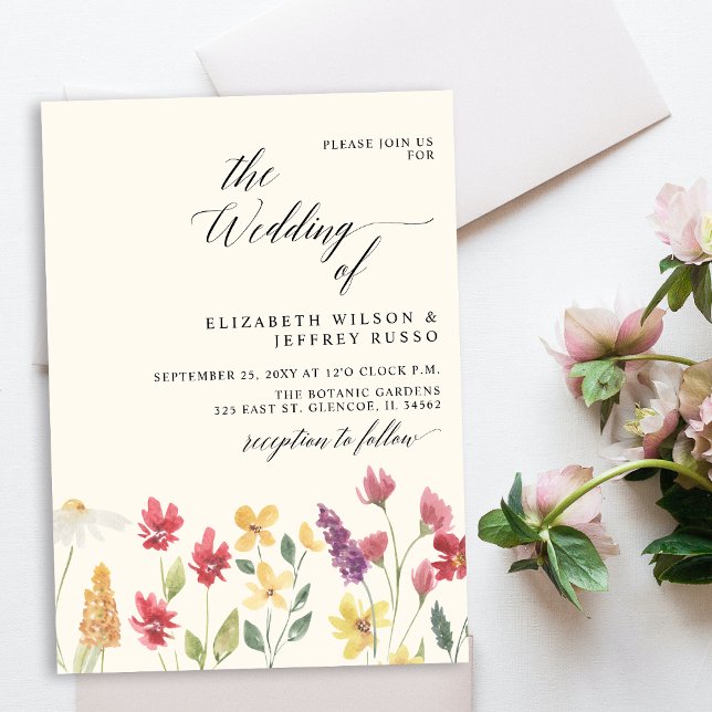Budget Elegant Boho Wildflowers Wedding Invitation (Creator Uploaded)