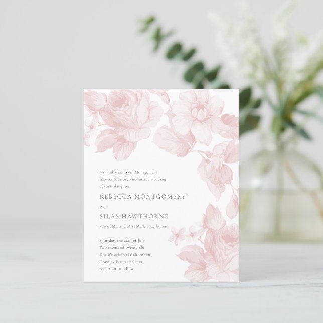 Budget Elegant Botanical Floral Wedding Invitation (Standing Front)