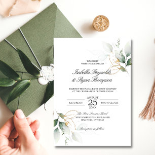 BUDGET Elegant Botanical Leaves Gold Wedding Invitation