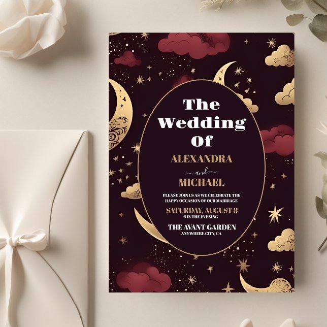 Budget Elegant Burgundy Gold Celestial Wedding Flyer (Creator Uploaded)