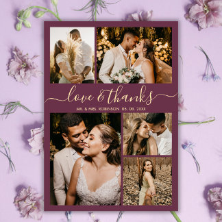 Budget Elegant Burgundy Photo Wedding Thank You Flyer