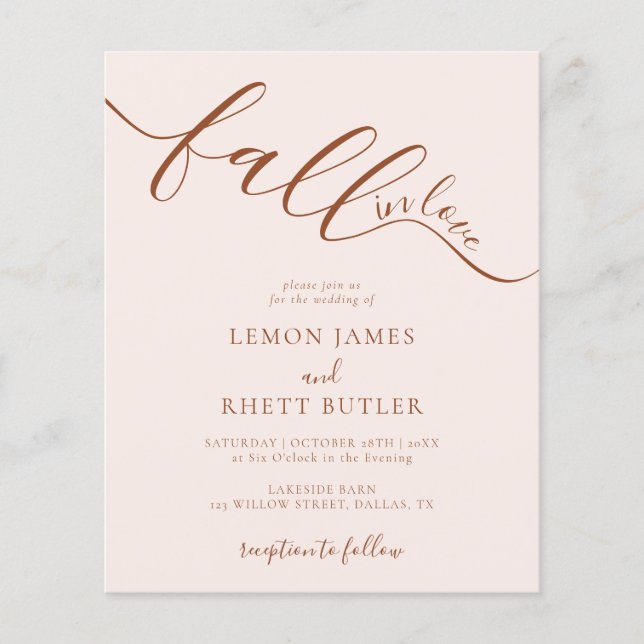 Budget Elegant Calligraphy Fall In Love Wedding Flyer (Front)