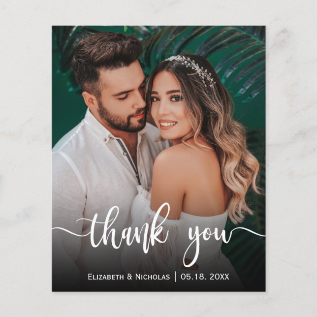 Budget Elegant Calligraphy Photo Wedding Thank You (Front)