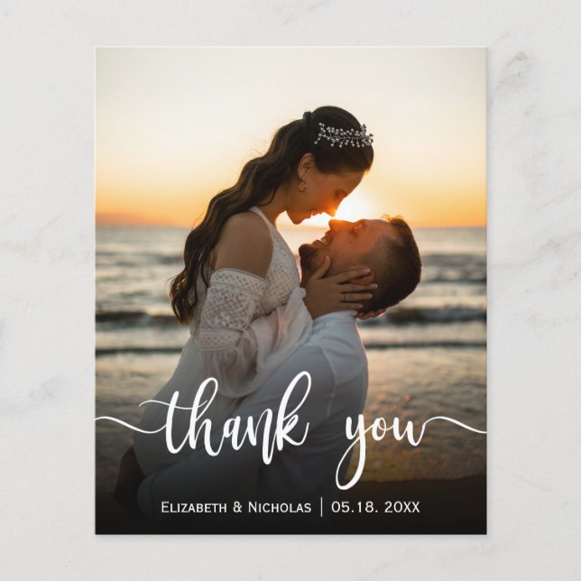 Budget Elegant Calligraphy Photo Wedding Thank You (Front)