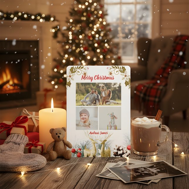 Budget Elegant Christmas 3 Photo Holiday Card 2025 (Creator Uploaded)