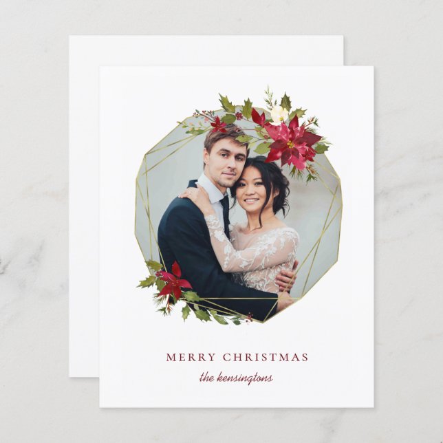 Budget Elegant Christmas Geometric Floral Photo (Front/Back)