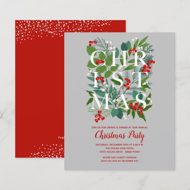 Budget Elegant Christmas Greenery Invitations (Front/Back)