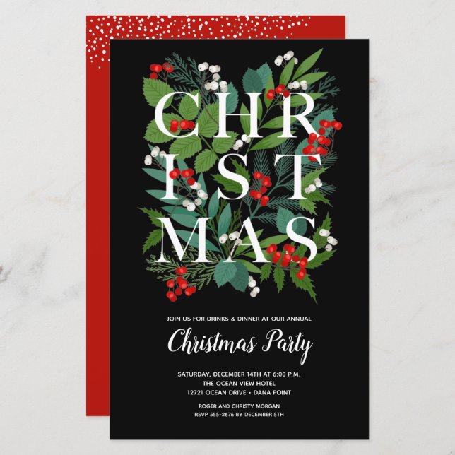 Budget Elegant Christmas Greenery Invitations (Front/Back)