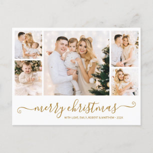 Budget Elegant Collage 5 Photo Christmas Postcard