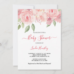 Budget Elegant Coral Floral Baby Shower Invitation