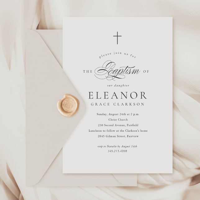 Budget Elegant Cross Calligraphy Baptism Invitation (Creator Uploaded)