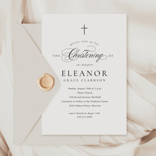 Budget Elegant Cross Calligraphy Christening Invitation (Creator Uploaded)
