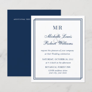 BUDGET Elegant Double Border Monogram Navy Wedding
