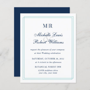 BUDGET Elegant Double Border Monogram Teal Wedding