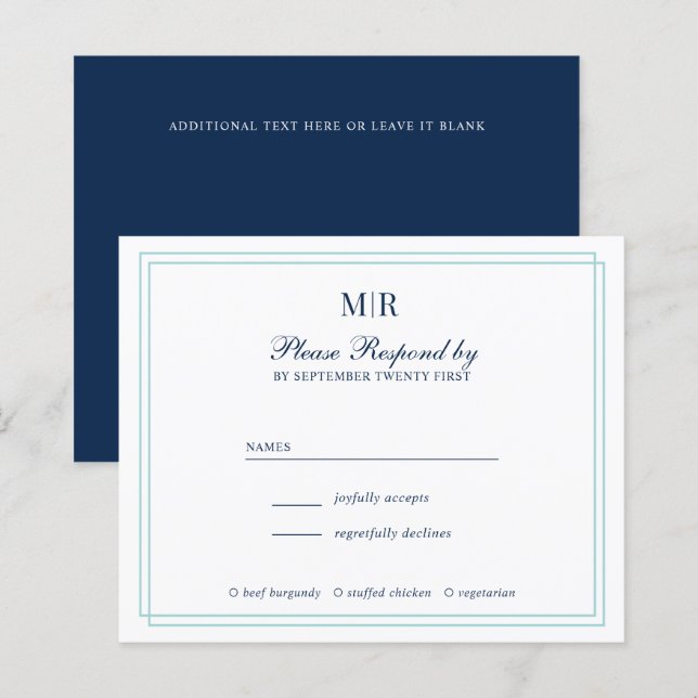 BUDGET Elegant Double Border Monogram Wedding RSVP (Front/Back)