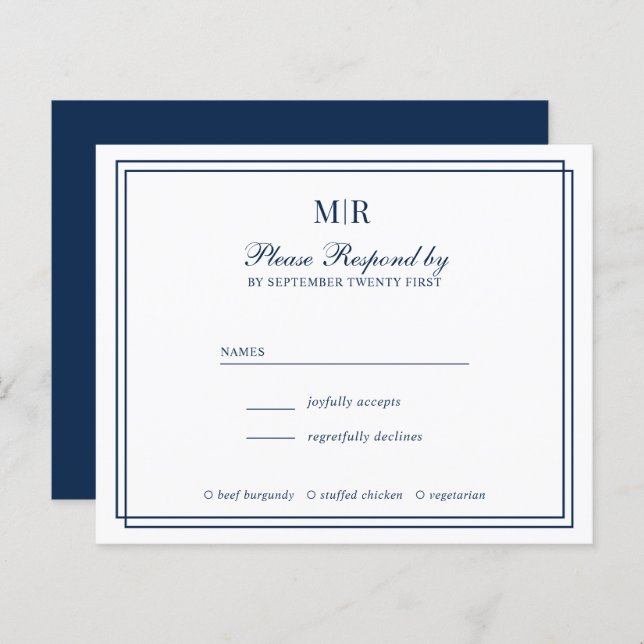 BUDGET Elegant Double Border Monogram Wedding RSVP (Front/Back)