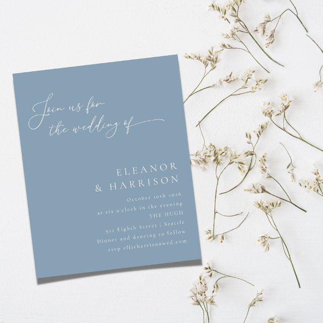 Budget Elegant Dusty Blue Script Wedding Invite (Creator Uploaded)