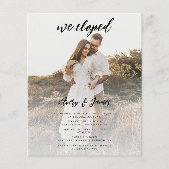 Budget Elegant Elopement Reception Wedding Photo Flyer (Front)