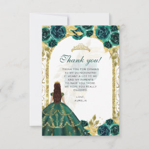 Budget Elegant Emerald Floral Photo Quinceañera Thank You Card