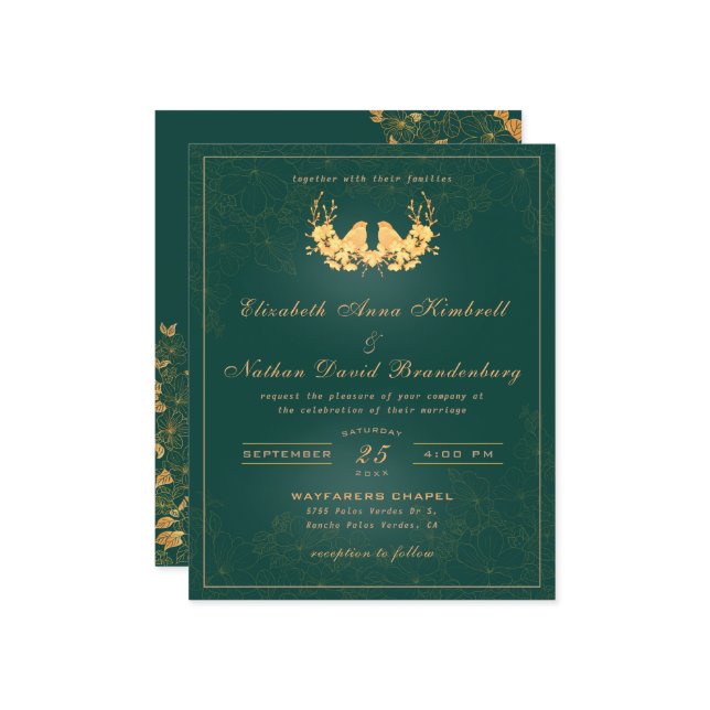 Budget Elegant Emerald Green Gold Wedding  (Front/Back In Situ)