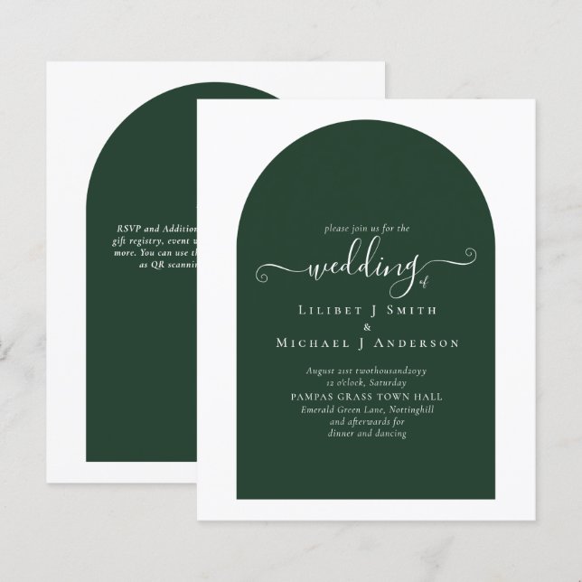 BUDGET Elegant Emerald Green Typography Wedding (Front/Back)