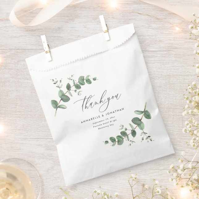 Budget elegant eucalyptus botanical wedding party  favour bag (Clipped)