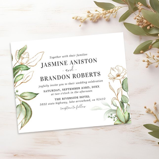 Budget Elegant Eucalyptus Gold Wedding Invitation (Creator Uploaded)