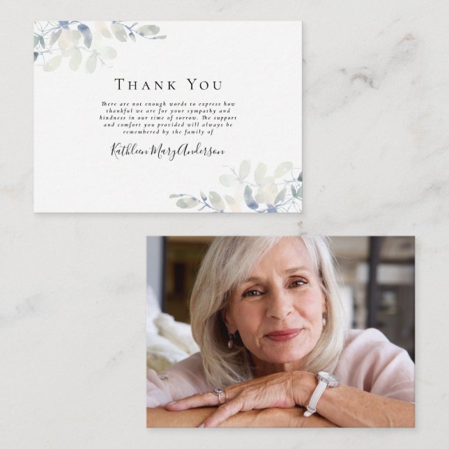 BUDGET Elegant Eucalyptus Photo Funeral Thank You  Card (Front/Back)