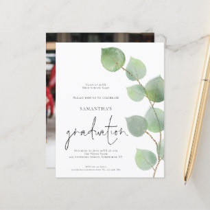 Budget Elegant Eucalyptus Photo Grad Invitation