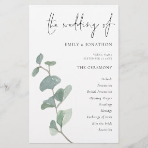 Budget Elegant Eucalyptus Script Wedding Program