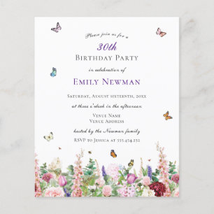 Budget Elegant Floral 30th Birthday Invitation